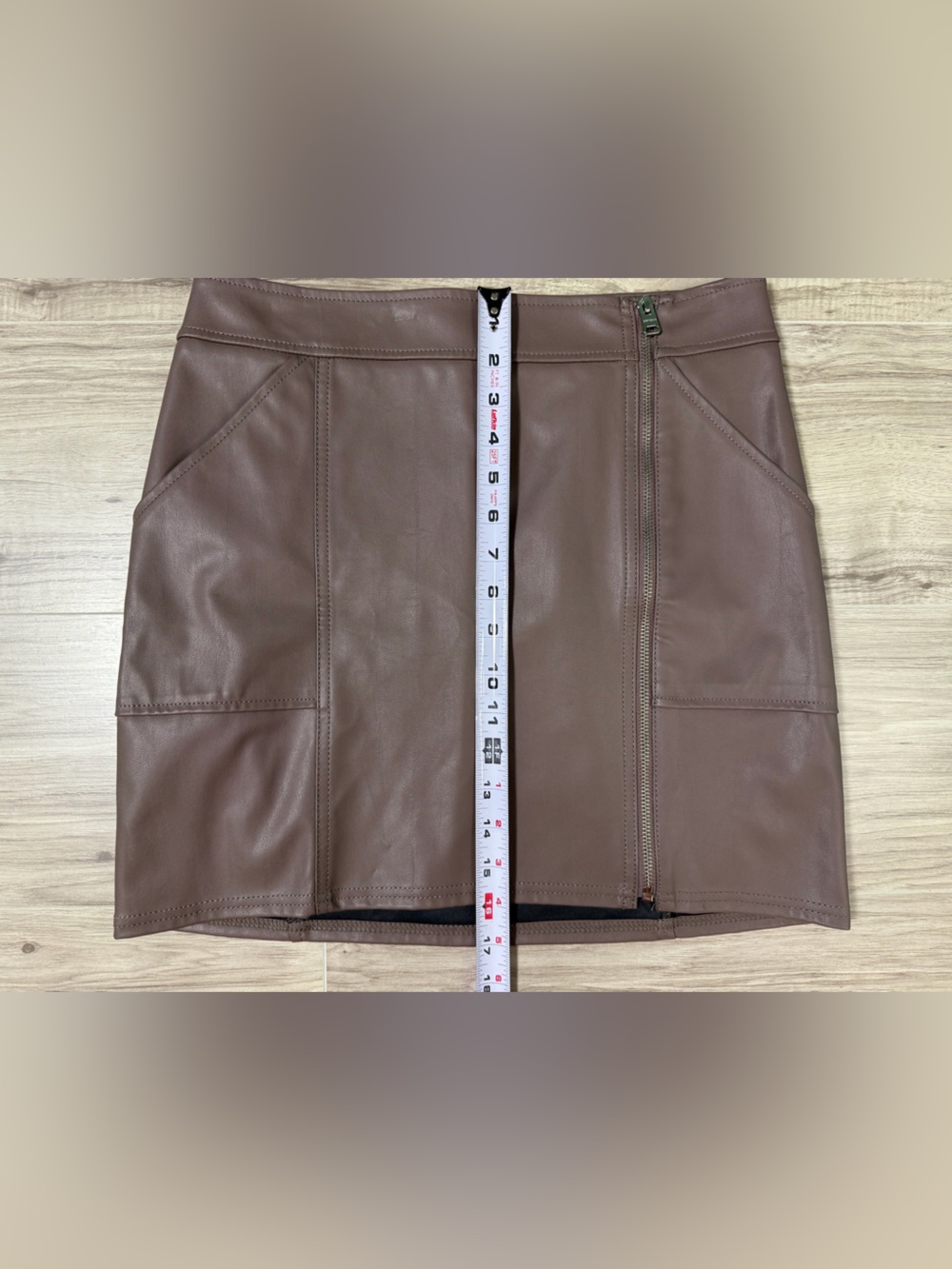 Express Chocolate Brown Faux Leather Mini Skirt with Side Zip - Picture 11 of 11